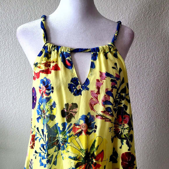 Anthropologie x Vanessa Virginia Halter Dress Sz 2 Floral Sundress‎ Yellow Strap - Picture 2 of 11